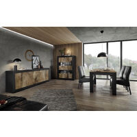 Azura Home Design – Salle à manger complète 6 places noir mat – Buffet 4 portes 207x86x43cm – Table 180x79x90cm – Fabriqué en Italie