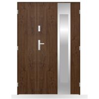 Porte d'entrée double Nérée - 130-140-150x208cm - Couleur: Noyer - Poussant: Droit - Dimensions: 90x40 cm