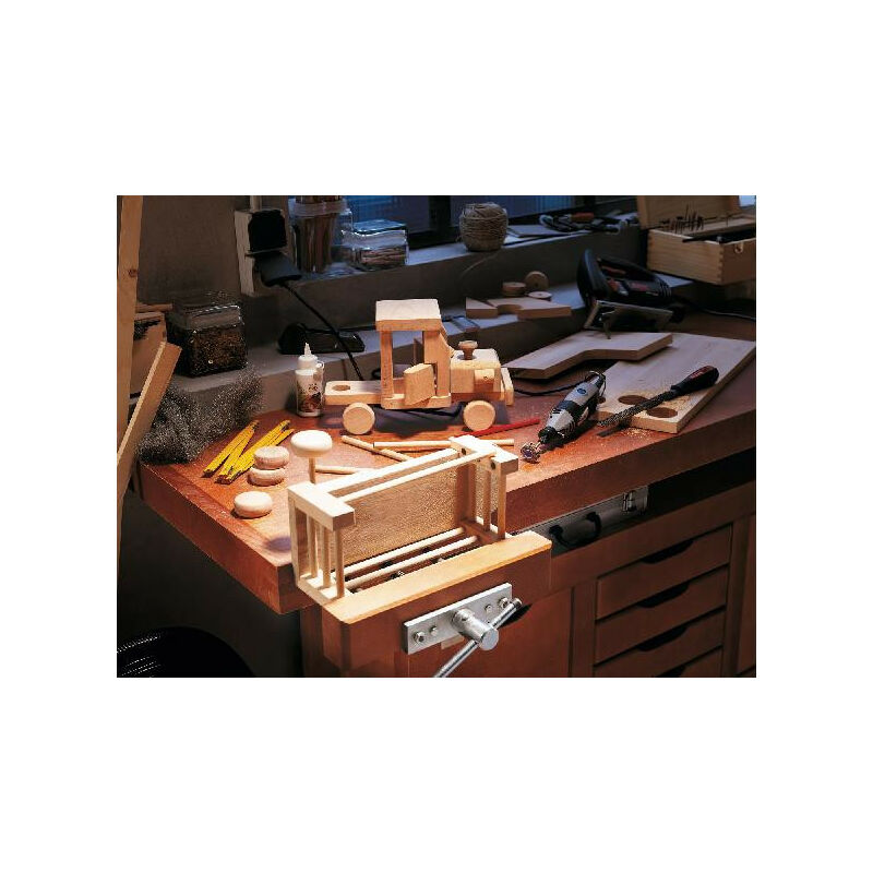 Établi bois - menuisier - 2 m - caisson 1 porte 6 tiroirs - 2 presses