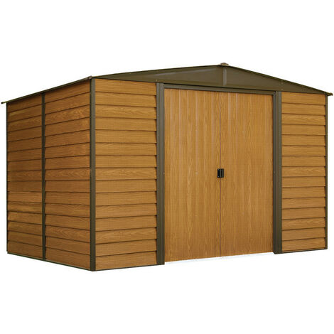 Abri métal Habrita Foresta Arrow Woodridge 7,57m2 toit 2 pentes imitation bois (1/4)