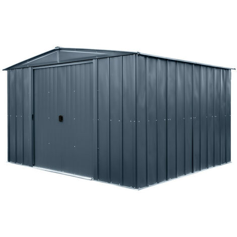 Abri métal Habrita Foresta Spacemaker Apex 9,30m2 grand volume toit 2 pentes avec double porte coulissante (1/4)