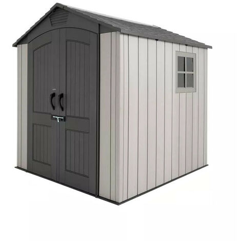 Abri résine PEHD imitation bois plancher toit 2 pentes, 4,57 m2, hauteur 191,9 cm