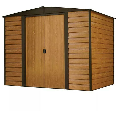 Abri métal Habrita Foresta Arrow Woodridge 4,58m2 imitation bois toit 2 pentes avec double porte coulissante (1/5)