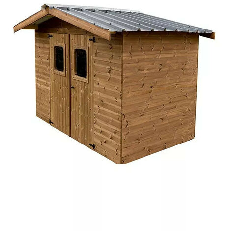 Abri de jardin bois Habrita Foresta THE2420.02T Therma double pente 7,04m2 brun doré sans plancher (1/5)