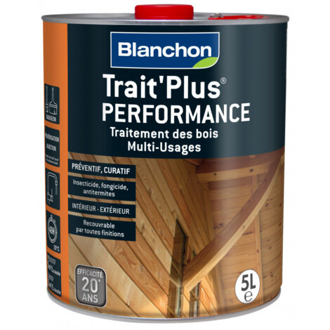Blanchon – Traitement bois tout usage 5L – Incolore et non gras – Insecticide, fongicide, antitermites – Application par badigeonnage ou pulvérisation