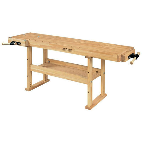 Établi modulable en hêtre stratifié 200 cm – Charge maximale 57 kg – Étagère pour outils – Serrage vertical avec étau – Ramia