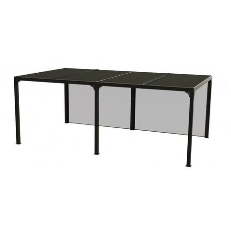 Pergola bioclimatique Habrita Foresta PER 3660R BI aluminium XXL 21,52m2 avec 2 rideaux manuels gris pour côté de 5,98m