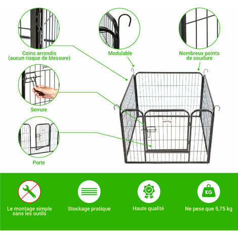 Parc Enclos pour chien chiot et lapin GARDEO80x60x4, 4 panneaux 80X60cm, 0,64M2, modulable, intérieur et extérieur, pliable, garantie 5 ans, Paitsy