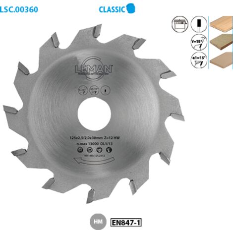 Leman - Lame Carbure à Rainer D.150x3,0 Al.50 12z Plate / Bois