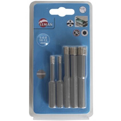 Leman – Lot de 5 forets diamantés 6 pans – Pour grès cérame, carrelage et faïence – Technologie de brasage sous vide – Diamètres 5 à 12 mm