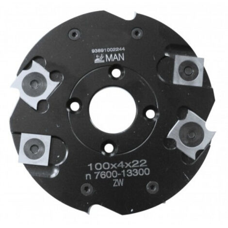 Leman – Porte-outils à rainer pour assemblage à lamelle D.100 mm – Plaquettes carbure réversibles – Corps usiné – Alésage 22 mm – Hauteur 3,96 mm – 4 dents 4V4 (1/5)