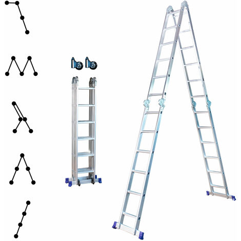 Echelle pliante articulée STAVALANCE4x6, 6,8m, 24 marches, multifonction, ecarteur de mur, escabeau, aluminium, H travail max 7,13m, Hostrom