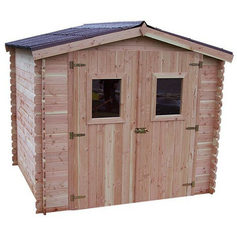 Habrita – Abri de jardin bois 5,32m² en madriers Douglas 28mm – Toit en plaques ondulées – Porte avec fenêtre intégrée – Fabriqué en France (1/4)