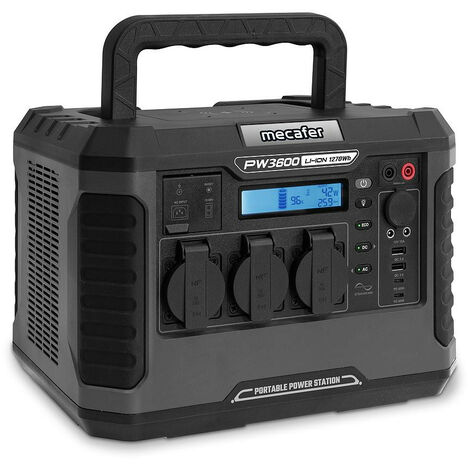 Mecafer – Station d'énergie lithium 3600W – Batterie 1270Wh – Fonction onduleur – Chargeur induction 10W – Utilisation simultanée avec solaire - PW3600