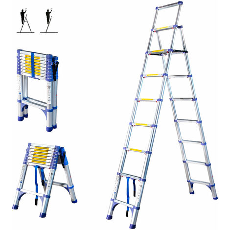 Escabeau 9 marches telescopique EXTENDACT9, Echelle telescopique 2,6m+2,3m, escabeau pliable télescopique, H max travail 4,1m, Garantie 5 ans, Hostrom (1/5)