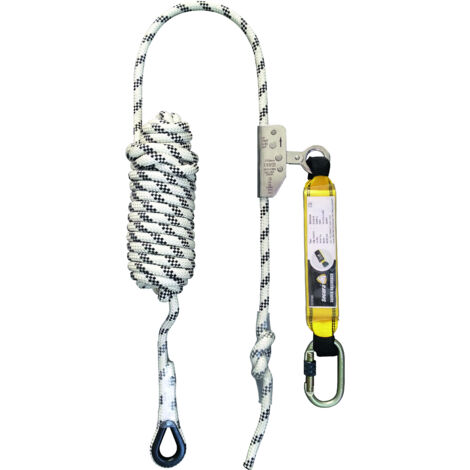 Levac – Longe anti-chute mobile sur corde 10m – Corde tressée 12mm – Résistance 15 kN – Absorbeur d'énergie intégré