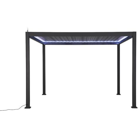 Pergola bioclimatique Habrita PER3040BIELEC en aluminium 12m2 avec ventelles électriques et ruban Led (1/5)
