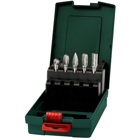 Metabo – Set de fraises carbure 5 pièces – Dents étagées pour coupe précise – Pour acier inoxydable, titane, laiton – Ébavurage et fraisage