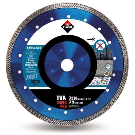 Rubi – Disque diamant turbo 230 mm – Pour coupe granit, grès cérame, béton armé – Épaisseur 1,6 mm – Max RPM 6650