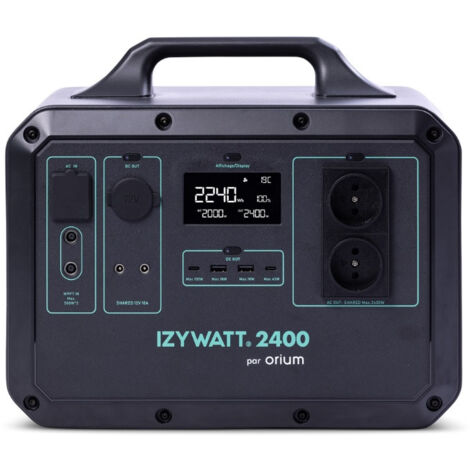Station d'énergie portative Orium IZYWATT 2400 2240Wh prise 2x230V avec affichage lcd du niveau de la batterie