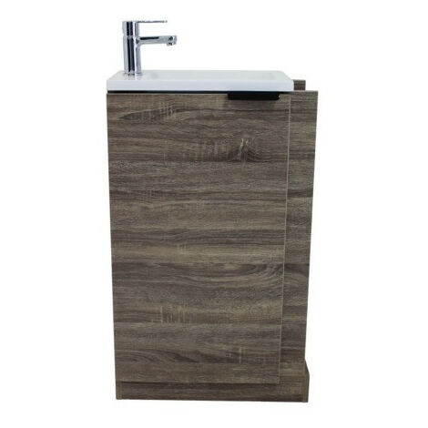 Ondée - Meuble lave-mains à poser 57 cm texture bois une porte avec étagères de rangement - WOODY