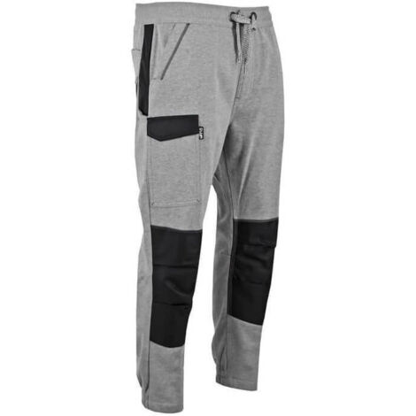 LMA – Pantalon jogging molleton taille L gris chiné/noir – Élastiqué avec cordon – Poches genouillères internes – Renforts Oxford 900D imperméable