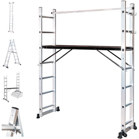 Echafaudage roulant SCAFFOLDAX2X7, échafaudage jardin et pliant multifonction 4 en 1, echelle 2 plans, H max Travail 4,74m, Garantie 5 ans, Hostrom