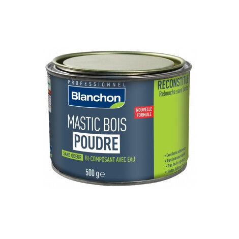 Blanchon – Mastic bois poudre 500g – Bi-composant à mélanger avec eau – Pour réparations bois dur et aggloméré – Sans odeur et durable