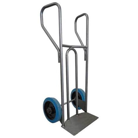 Diable acier DVPF2-RSB tablier incurvé poignée fermée 250kg roues caoutchouc bleu (1/3)