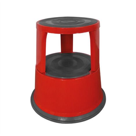 Marchepied en acier Stockman RSS capacité 150kg rouge 2 marches hauteur 43cm avec roulettes (1/2)