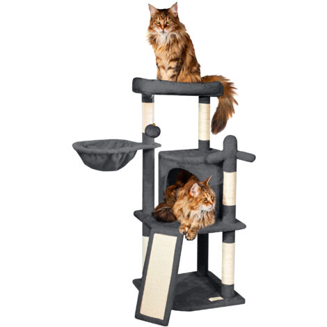 Arbre a chat, Griffoir pour chat, Perchoir, Niche, Hamac, 1 Balle, Colonnes en Sisal, Peluche, Multi-niveaux Tour, Hauteur 106cm, gris foncé, PAITSY (1/5)