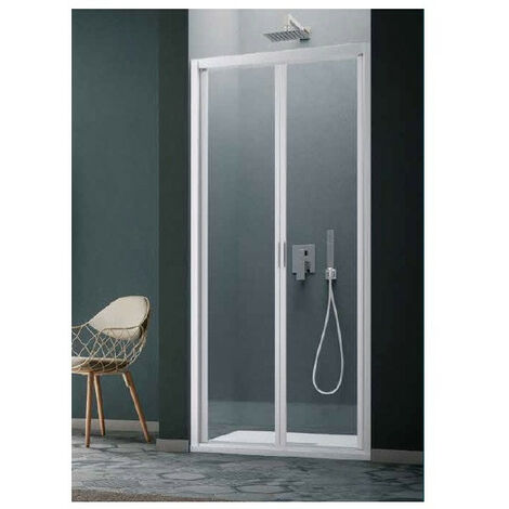 Samo - Porte de douche abattant Saloon 76 - 80 cm profilés blanc mat verre transparent - AMERICA QUATTRO SP (1/4)