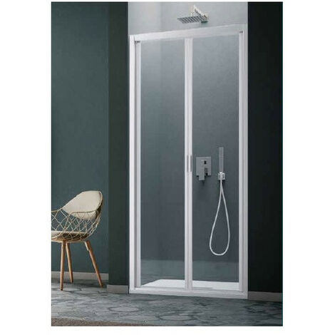 Samo - Porte de douche abattant Saloon 96 - 100 cm profilés blanc mat verre transparent - AMERICA QUATTRO SP (1/4)
