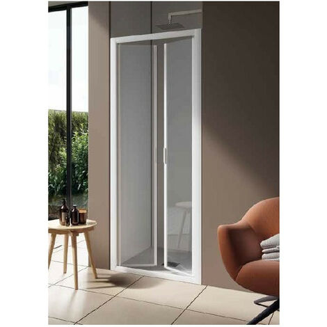 Samo - Porte de douche abattant Saloon 86 - 94 cm profilés blanc mat verre transparent - AMERICA QUATTRO (1/4)
