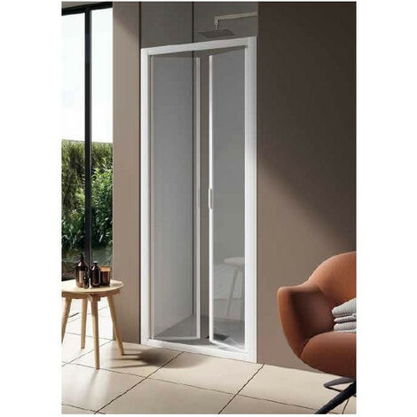 Samo - Porte de douche abattant Saloon 96 - 104 cm profilés blanc mat verre transparent - AMERICA QUATTRO (1/4)