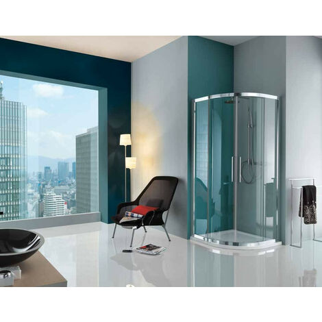Samo - Paroi douche 1/4 rond ouverture centrale coulissante 86,5-89,5 cm chromé brillant verre transparent - Europa (1/2)