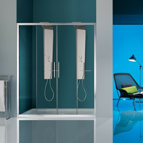 Samo - Porte de douche coulissante à 4 panneaux 176-182 cm profilés chromé brillant verre transparent - EUROPA (1/3)