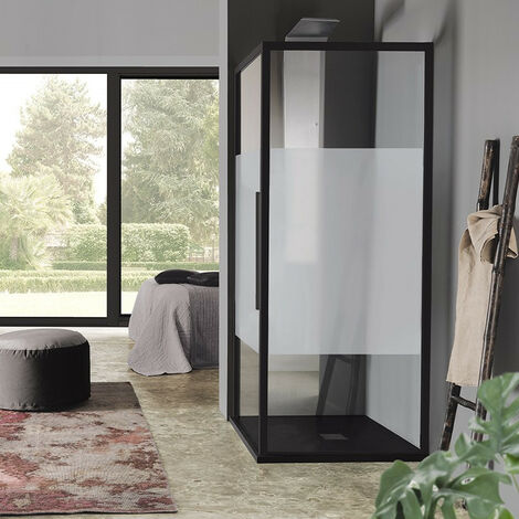 Samo - Paroi de douche fixe 87-89 cm Ht.200 cm profilé chromé brillant verre transparent version gauche - Acrux (1/2)