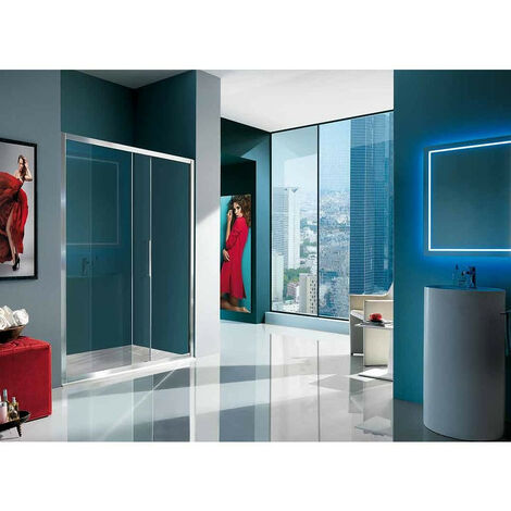 Samo - Porte de douche coulissante 2 panneaux 159-165 cm Ht. 200 cm profilé chromé brillant verre transparent - Europa (1/4)