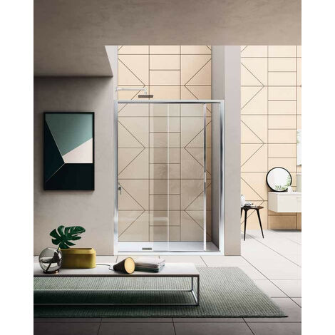 Samo - Porte de douche coulissante à deux panneaux 116-123 cm Ht.190 cm profilé blanc mat Transparent - America quattro (1/2)