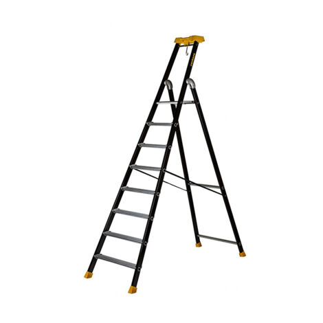Centaure – Escabeau aluminium laqué 8 marches – Charge max 350 kg – Marches antidérapantes 85 mm – Norme EN 131 – Pour chantiers gros œuvre