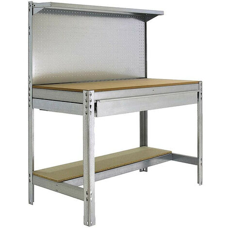 Simonrack – Établi d'atelier métal galva 151 cm – Charge maximale 600 kg – Tiroir télescopique et étagères pour rangement optimisé