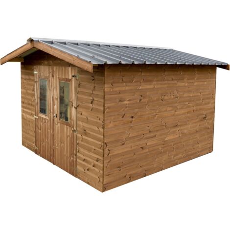 FORESTA Abri de Jardin en Bois THA303002T Thermochauffee Epicea THT Madriers 28 mm Double Pente 12,30 m2 Bac Acier Fabrication France Garantie 2 ans (1/4)