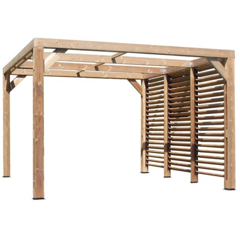 Habrita – Pergola Thermauvent en bois thermochauffé – Ventelles mobiles – Dimensions 3,41 x 3,13 m – Résistance et entretien minimal (1/4)