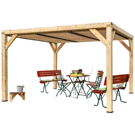 Habrita – Auvent en bois lamellé collé 10,57 m² – Ventelles orientables – Dimensions 3390 x 3120 mm – Hauteur 2170 mm – Fabrication française – Garantie 2 ans (1/4)