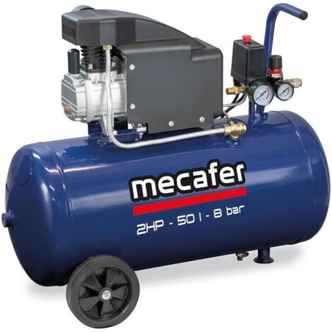 Mecafer – Compresseur lubrifié à piston 50L 2 HP – Pression max 8 bar – Débit 195 L/min – Idéal pour peinture et agrafage (1/3)