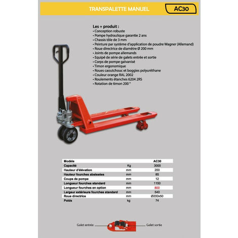 Stockman - Transpalette manuelle 3000 Kg - AC30
