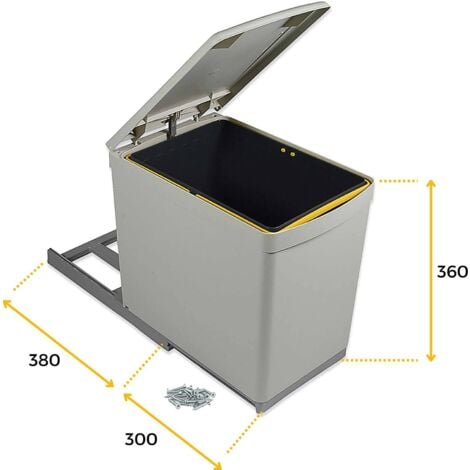 Emuca - Poubelle de recyclage 16 L, fixation inférieure, extraction manuelle, couvercle automatique, Plastique, Gris