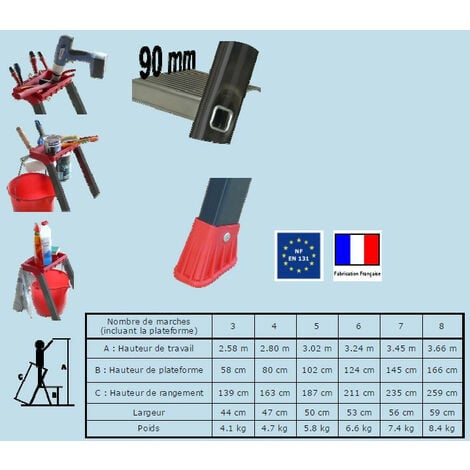 Escalux - Escabeau en aluminium Professionnel 4 marches haut. travail 2,80 m - PROLUX PLUS