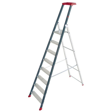 Escalux – Escabeau aluminium professionnel 8 marches – Hauteur de travail 3,66 m – Charge max 150 kg – Tablette profonde avec 16 logements